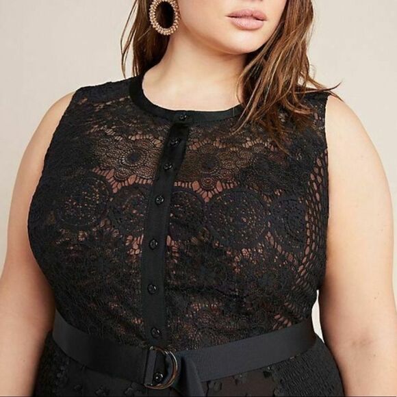 New Byron Lars Beauty Mark Black Floral Applique Lace Sheath Gisella Size 22 - Picture 3 of 16